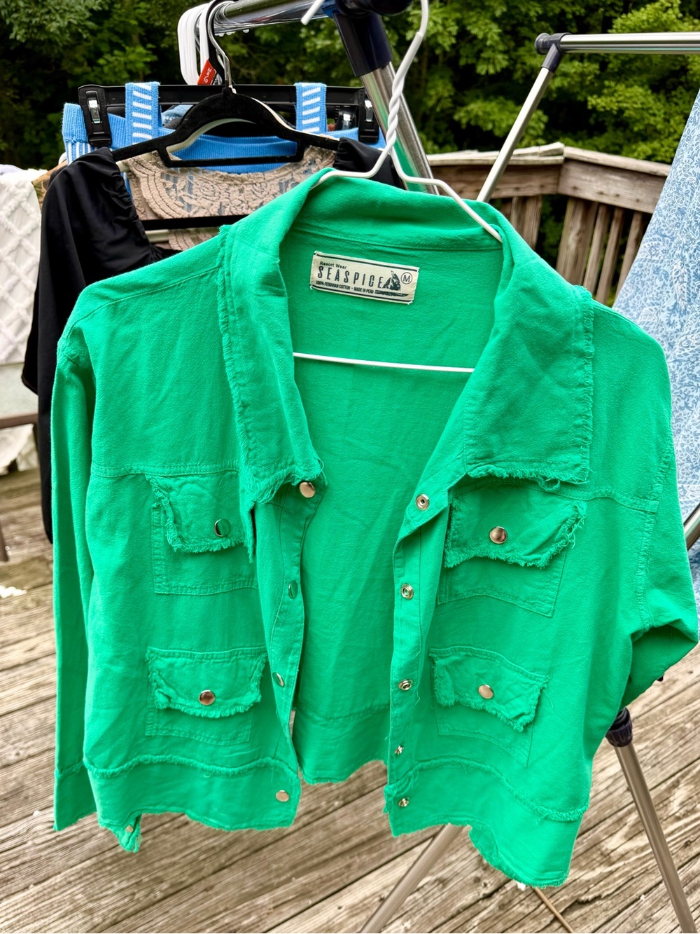Green Button-Front Utility Shirt Jacket